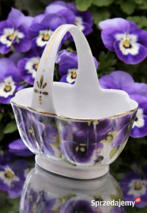 Uroczy porcelanowy koszyczek z motywem pięknych Porcelana i szkło łódzkie Pabianice sprzedam