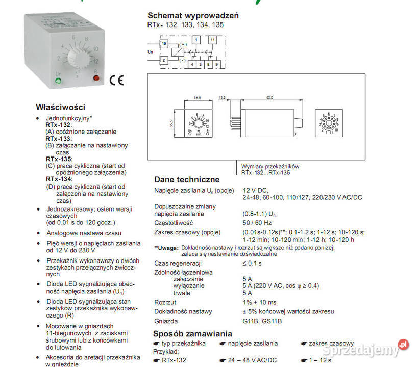 Przekaźnik czasowy RTx135 112sek 220230V ACDC 5A Legnica