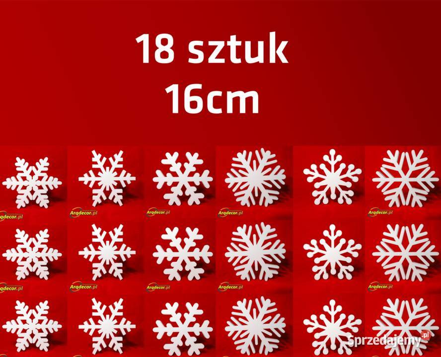 Śnieżynki styropianowe 16 Komplet 18 sztuk biały Dębna