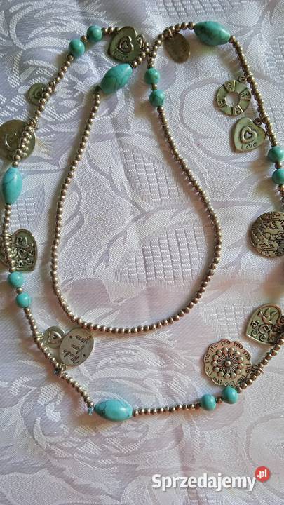 NASZYJNIK Z TURKUSÓW I SREBRZONYCH KORALIKÓW Z Piła