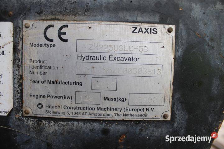 Koparka gasienicowa Hitachi ZX 225 IS LC5B bez