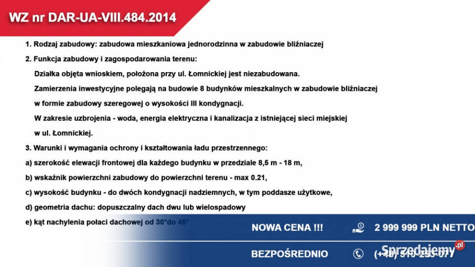 Działka inwestycyjna pod segmenty bliźniaki 5952m2 Łódź sprzedam