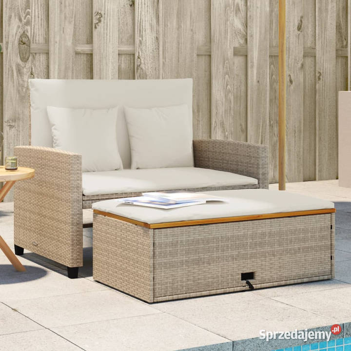 Sofa ogrodowa z poduszkami 2os beżowa rattan PE mazowieckie Warszawa