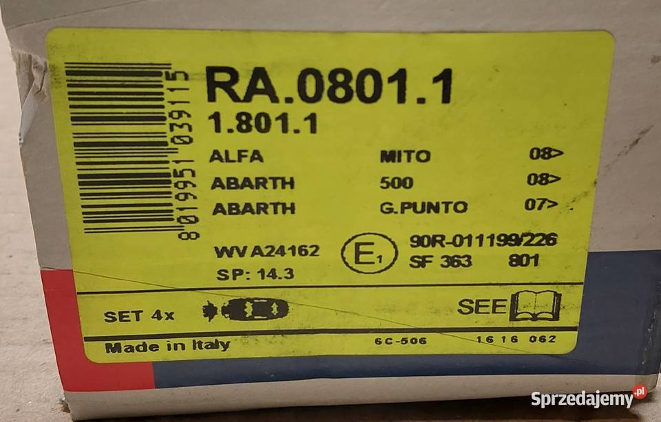 KLOCKI HAMULCOWE PRZÓD ALFA MITO FIAT 500 GRANDE dolnośląskie Mielęcin