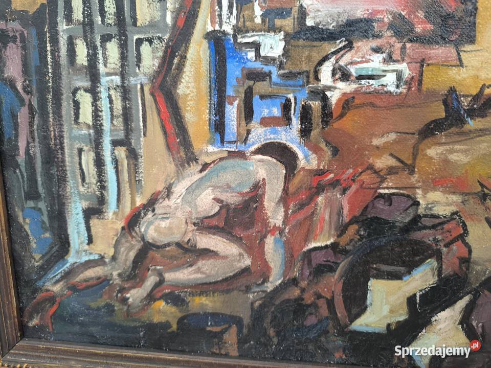 Piękny stary oryginalny obraz olejny 1947 r Antyki, Sztuka, Kolekcje Łódź sprzedam