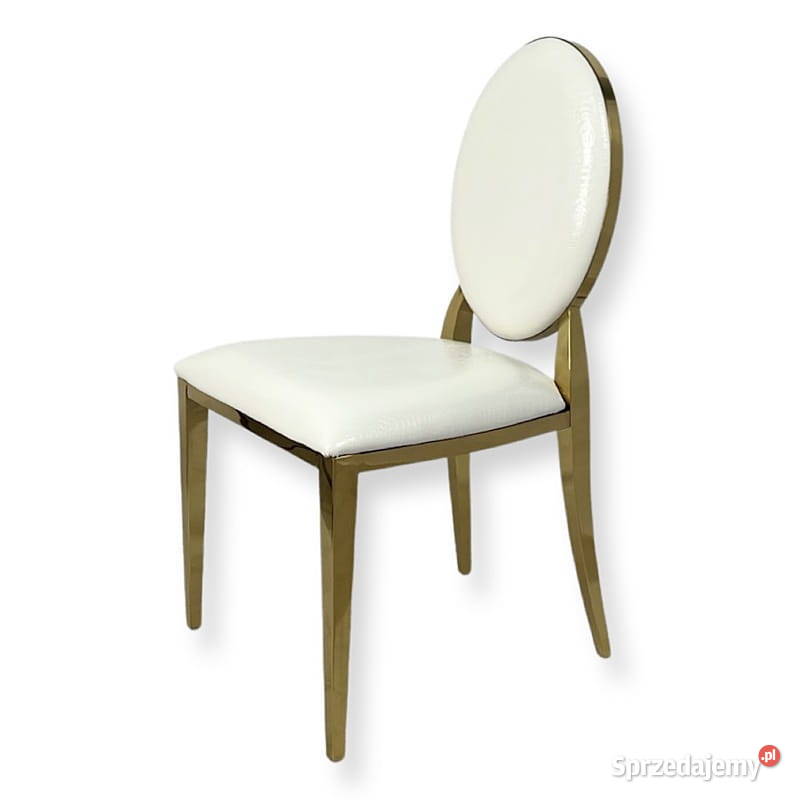 Krzesła glamour Ludwik Złote Białe Ekoskóra Do jadalni Stół