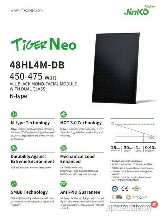 Panel fotowoltaiczny JINKO JKM455N48HL4MDB 455 W Panele fotowoltaiczne sprzedam