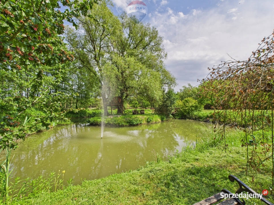 Ranczo w lesie z wyspą stawem basenem stajnią taras Gnojno