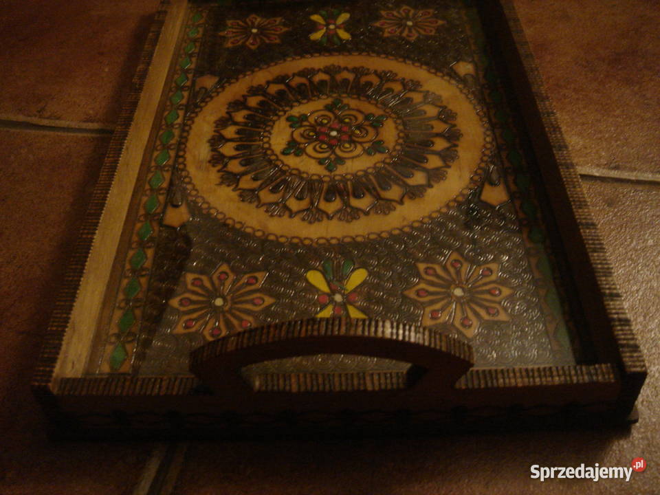 Taca drewniana rękodzieło PRL Cepelia Łódź