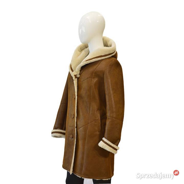 Kożuch Damski Długi z Kapturem ze Skór Włoszczowa