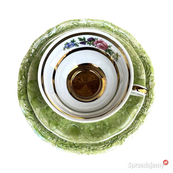 Zielony zestaw śniadaniowy Zakład Porcelany Warszawa
