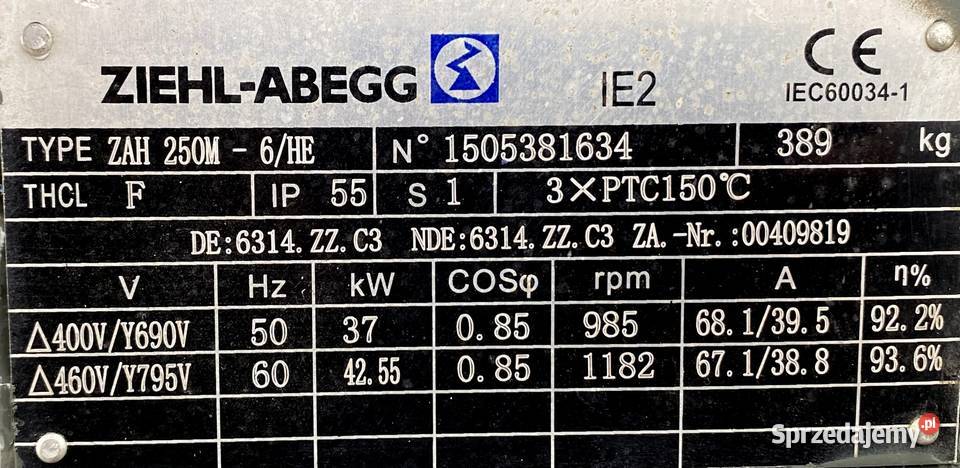 silnik elektryczny 37kW 985obr IE2 Pozostałe Pigża