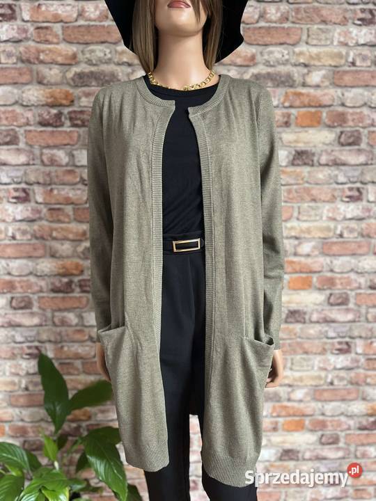 Kardigan długi khaki wiskoza basic Pulz Jeans M Augustówka