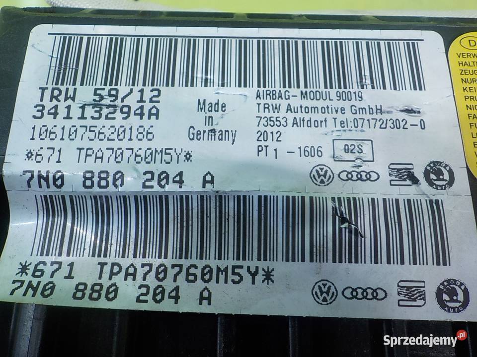 VW SHARAN II 20 TDI 12r 5D AIRBAG poduszka Suków