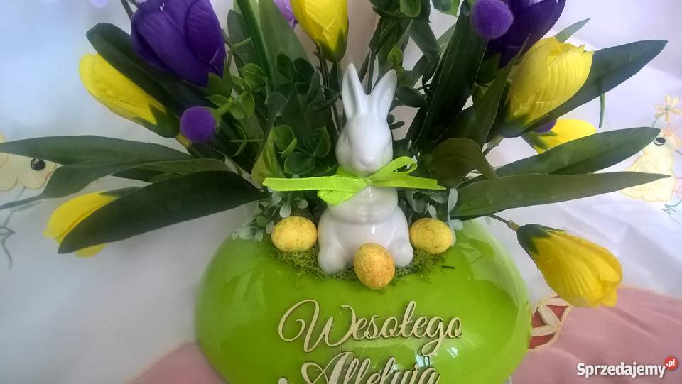 stroik zając ceramiczny tulipany Wielkanoc hand wielokolorowy
