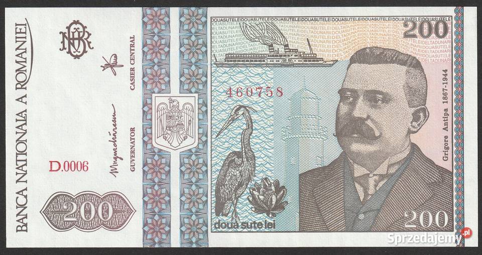 RUMUNIA 200 LEI 1992 ANTIPA STAN BANKOWY UNC łódzkie