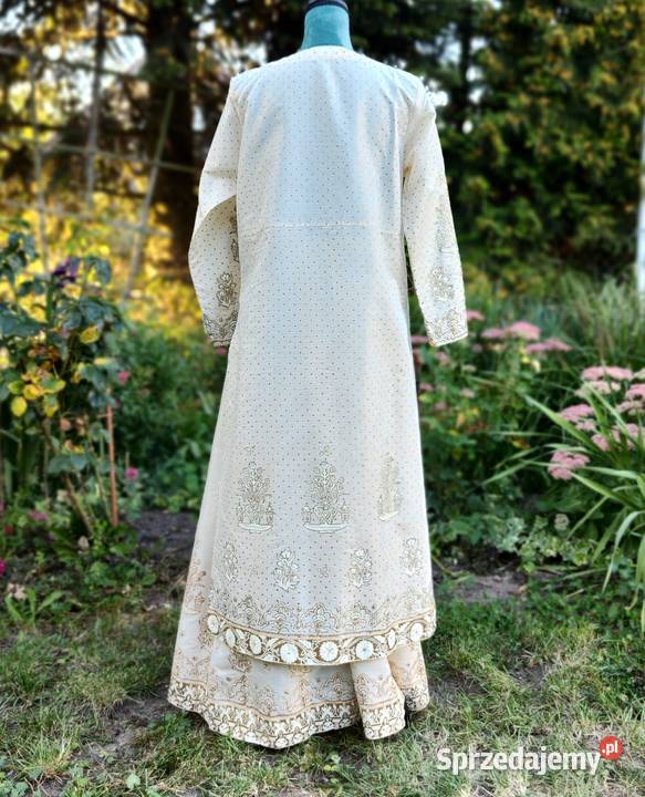 Indyjski komplet 3XL 46 beżowy złoty malowany Rozmiar 46