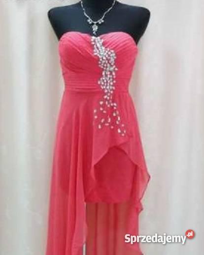 asymetryczna malinowa sukienka czerwony Sanok