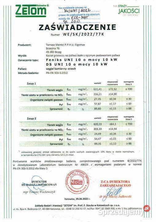Kocioł węglowy FENIKS UNI 5 Klasa bez podajnika Gliwice