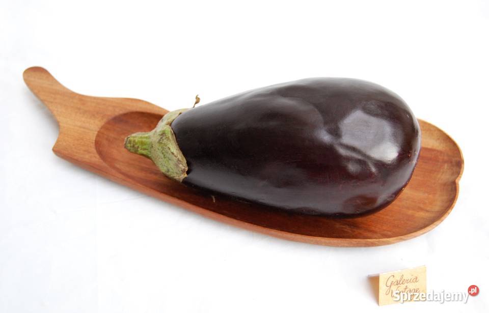 Rzeźbiona patera bakłażan drewno teak lata 70 brązowy Lublin