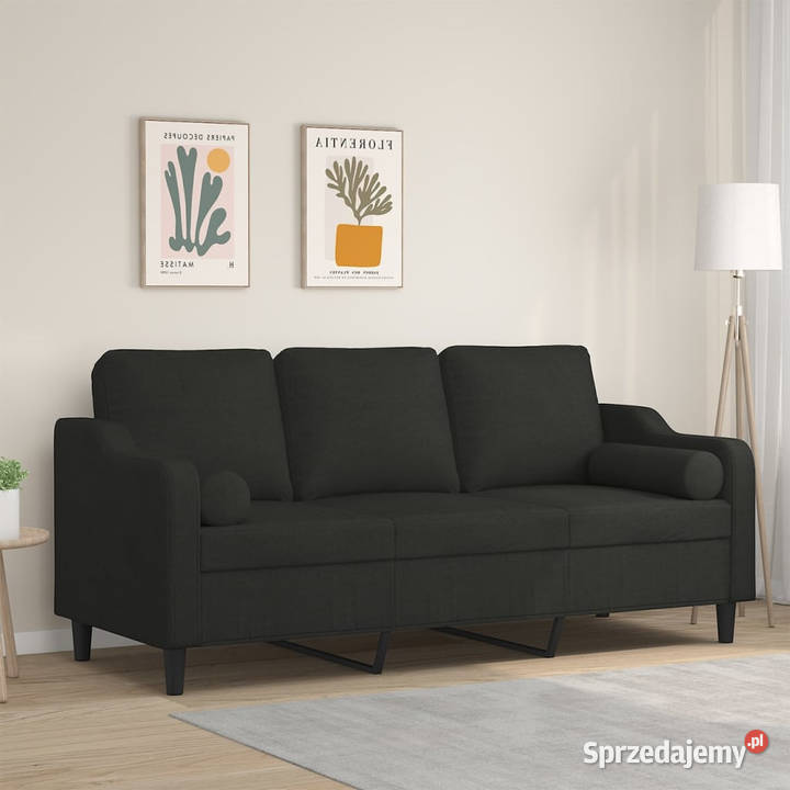 3osobowa sofa z poduszkami czarna 180 tkanina Warszawa sprzedam