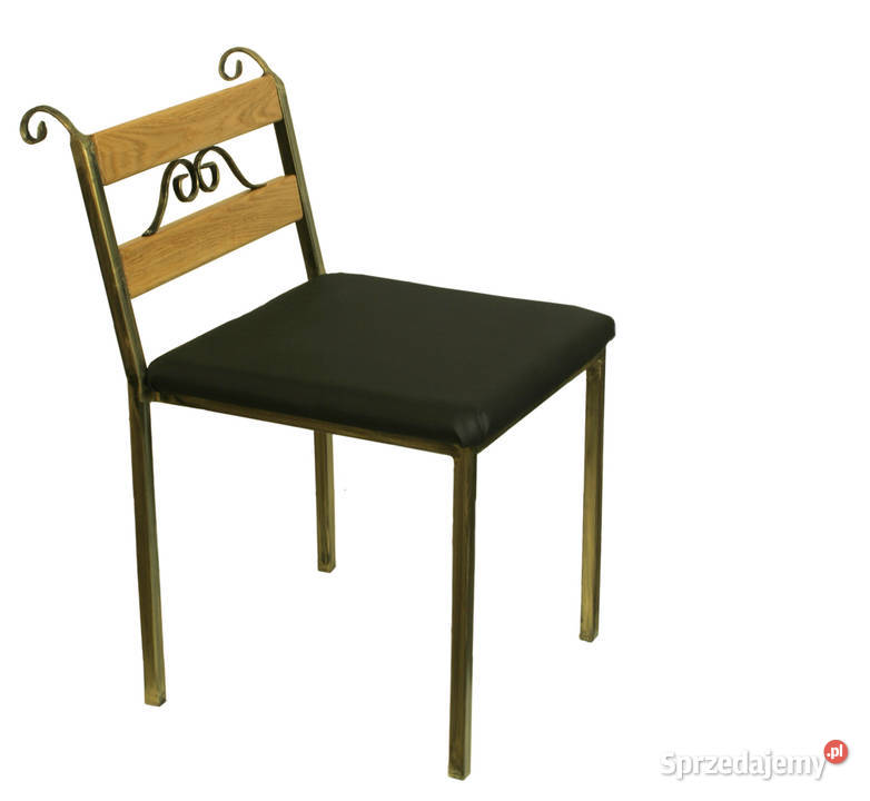 krzesła metalowe tapicerowane siedzisko dębowe