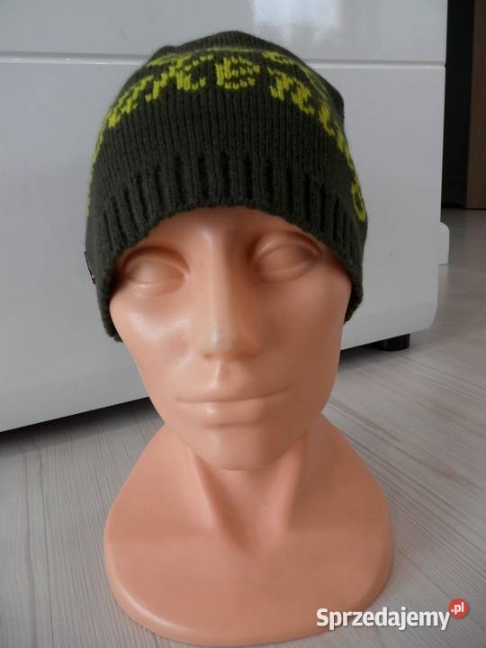 Czapka Męska z Wełną Beanie Oliwkowa z Napisem Dla mężczyzn Łomża