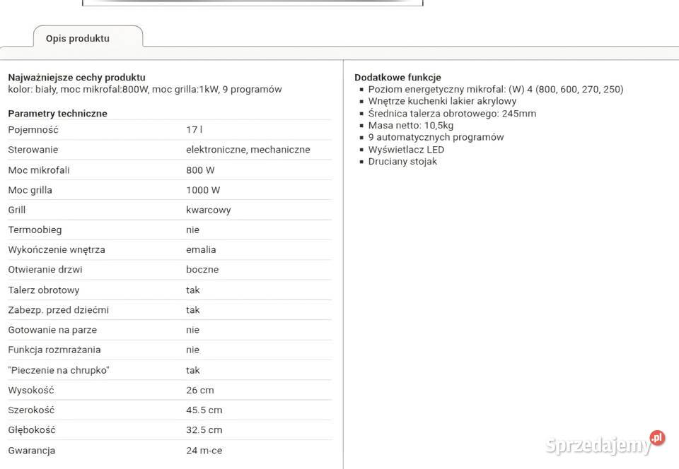 Kuchenka mikrofalowa Panasonic NNJ155WEB Warszawa