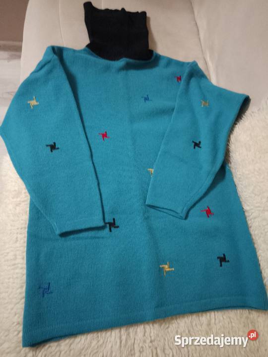 Tunika z golfem turkusowa niebieski Łódź