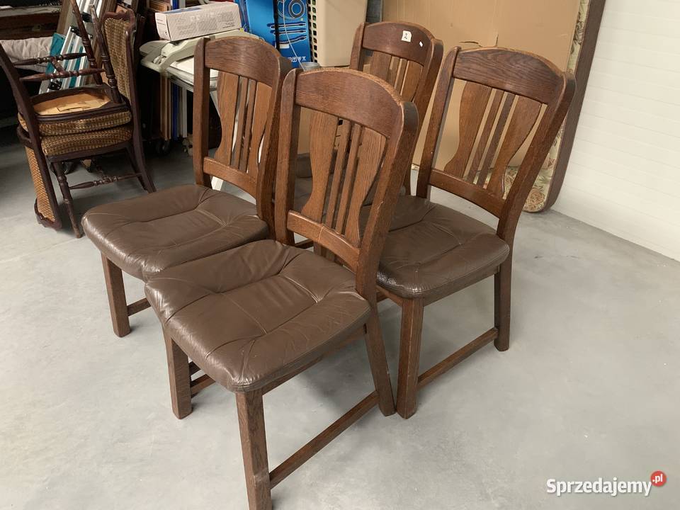 Ładne dębowe krzesła siedziska skóra- meble holenderskie