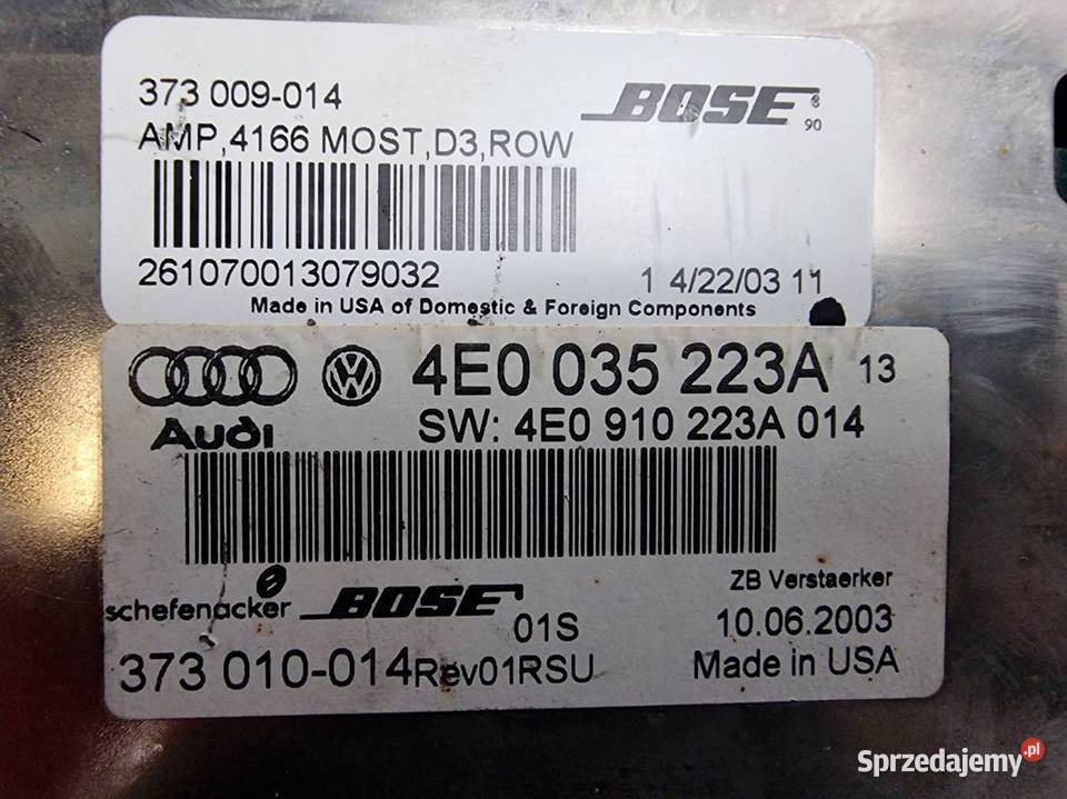 WZMACNIACZ AUDI A8 D3 4E0035223A Pozostałe Lipno
