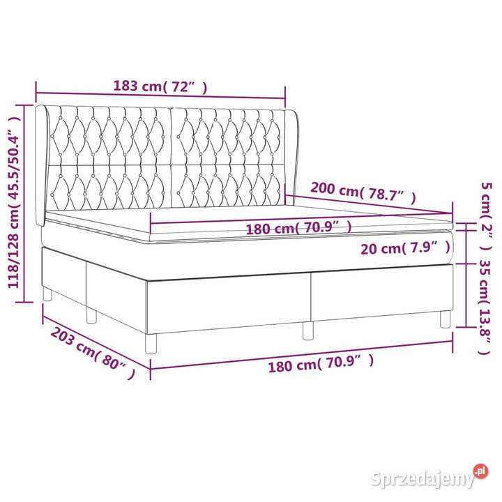 Łóżko z Materacem Kontynentalne Czarne Do 128cm