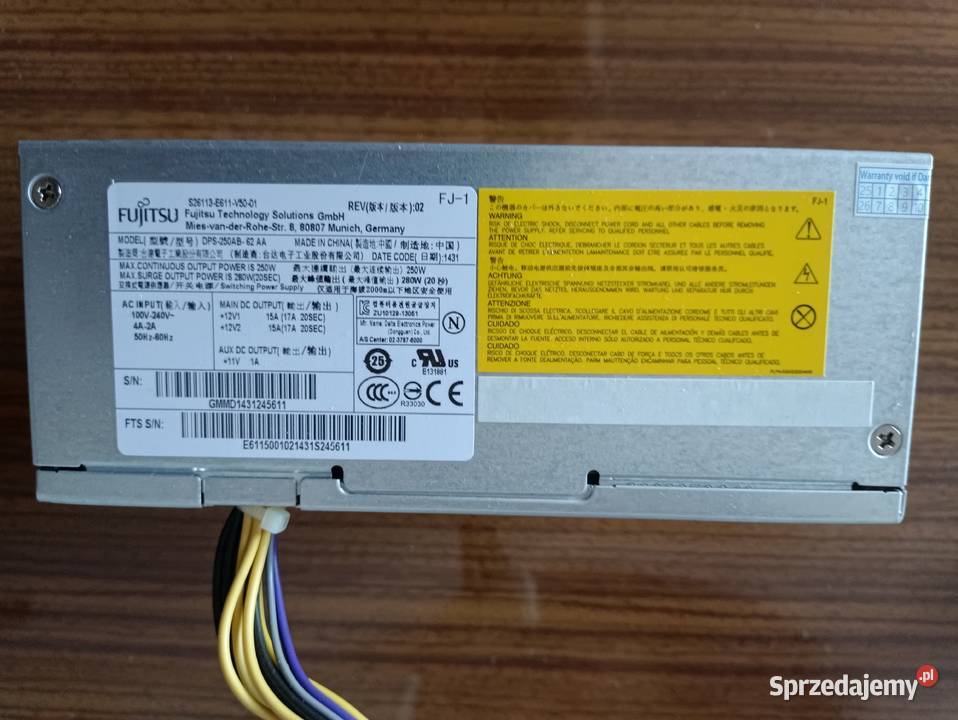 Zasilacz 250W do komputera DELL Radom