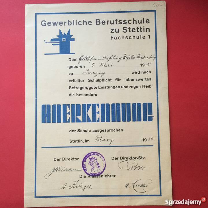 Dokument niemiecki Antykwariat