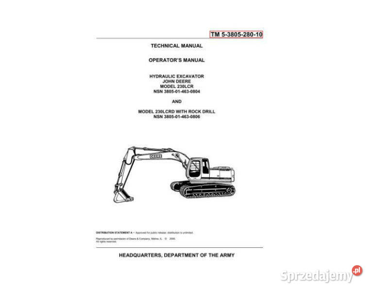 John Deere 230 LCR instrukcja obslugi DTR Kielce