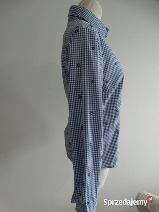 Koszula Biała w Niebieską Kratę Bawełniana kolorowy podlaskie Łomża sprzedam