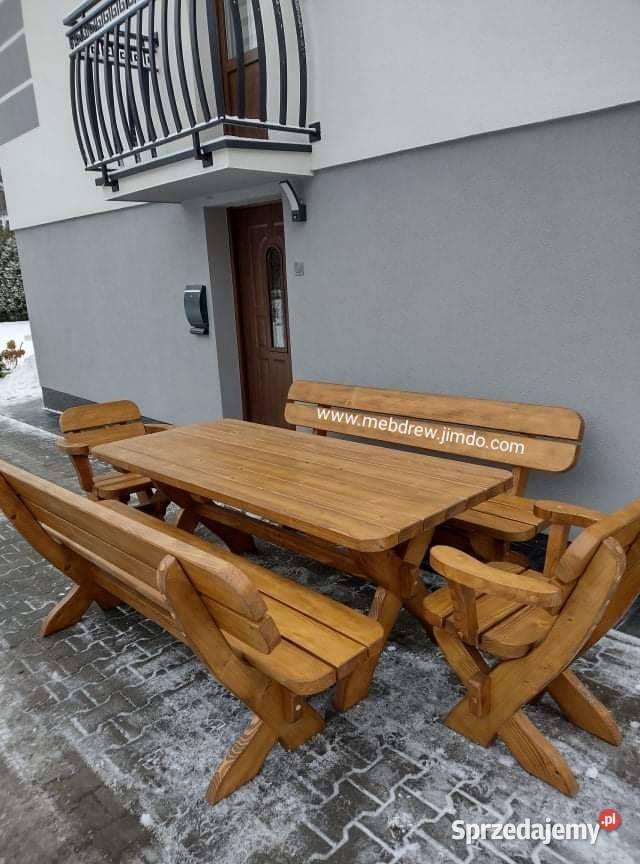 Stół ogrodowy drewniany 2 ławki 2 fotele zestaw drewno Tokarnia