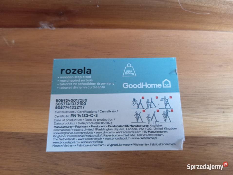 Drewniany SCHODEK Taboret ze schodkiem PODNÓŻEK 25cm