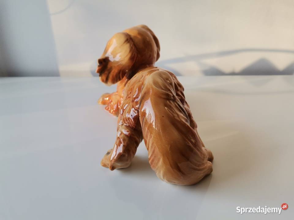 Stara duża figurka porcelanowa Pies Pekińczyk Katowice
