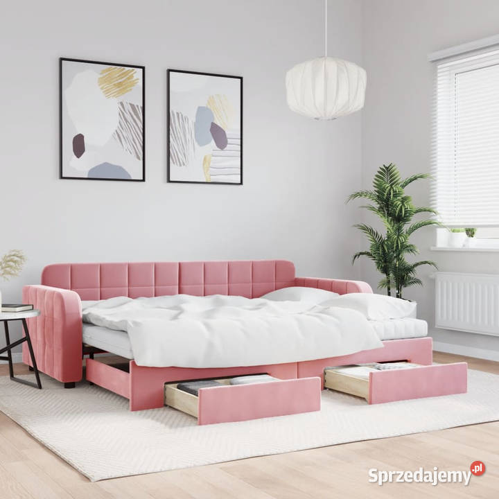 Sofa rozsuwana z szufladami różowa aksamit mazowieckie Warszawa