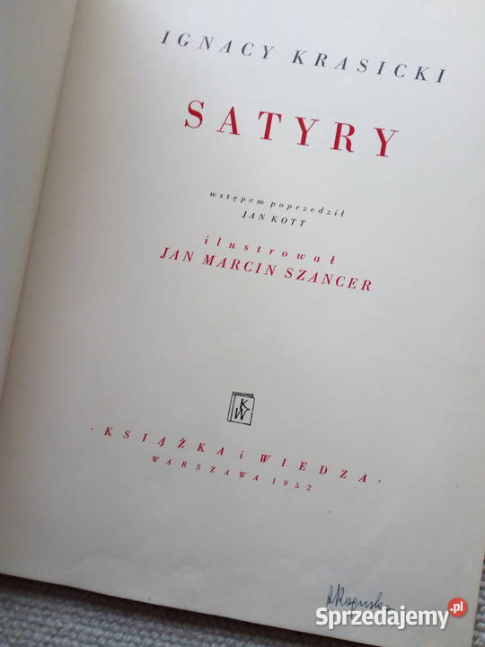 IGNACY KRASICKI SATYRY Ksiazka i Wiedza 1952 Puławy sprzedam