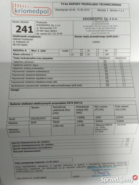 Sprzedam Urządzenie do KRIOTERAPII Stan idealny Garwolin sprzedam