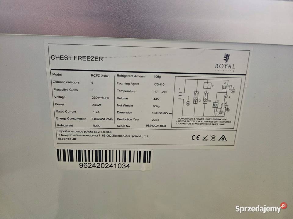 Zamrażarka skrzyniowa Royal Catering RCFZ248G