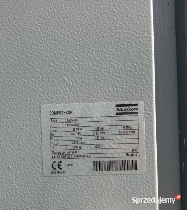 Sprężarka śrubowa kompresor ATLAS COPCO GA75