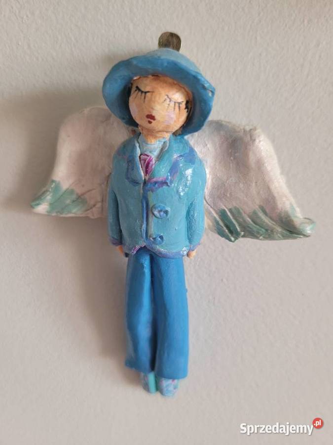 3 Aniołki piękne małe figurki w błękitach Figurki i rzeźby Poznań