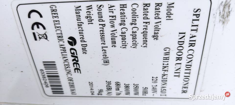 klimatyzacja TANIO GREE lg 38kW na części Nasielsk