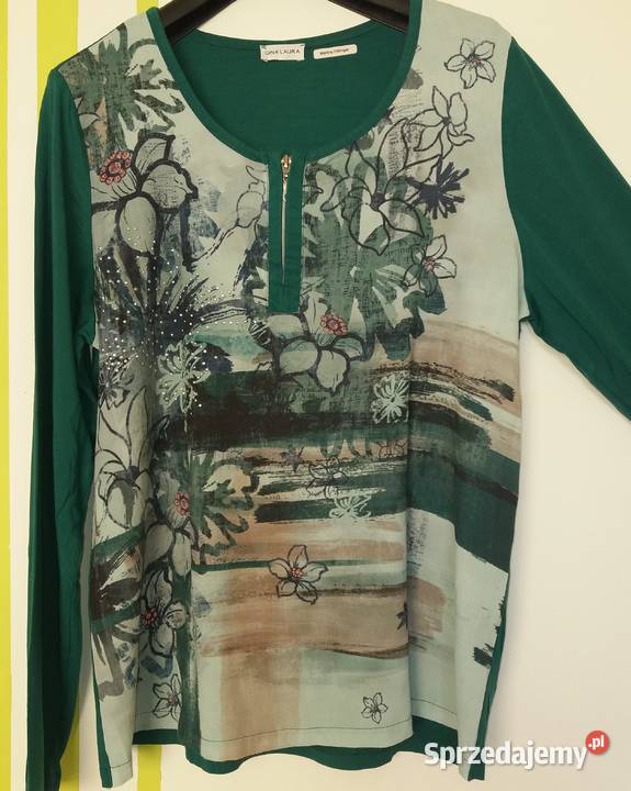 L Dwumateriałowa bluzka tunika w zielonej Rozmiar 46 Gliwice sprzedam