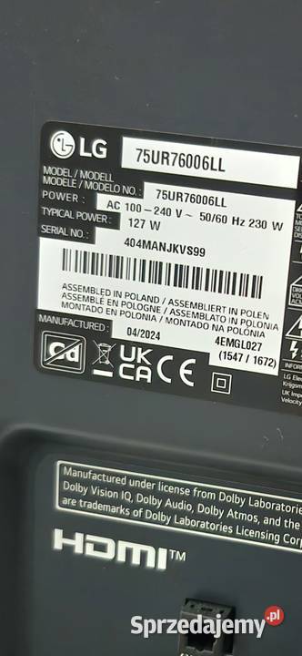 Telewizor 75 LG 75UR76006LL LCD lubuskie Słubice