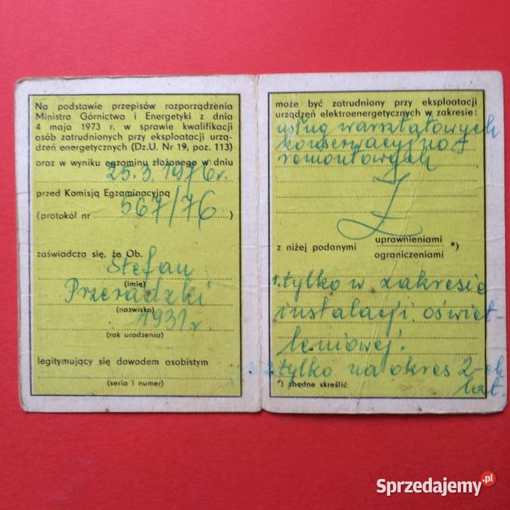 1903 Zaświadczenie Kwalifikacyjne Przeradzki Szczecin