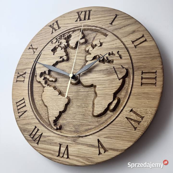 Dębowy zegar ścienny 30 Mapa Świata Cichy Trzcinka